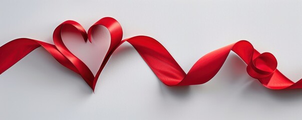 A red ribbon is tied in a heart shape.