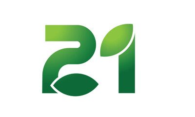 21 Leaf Logo Number Green Simple Nature