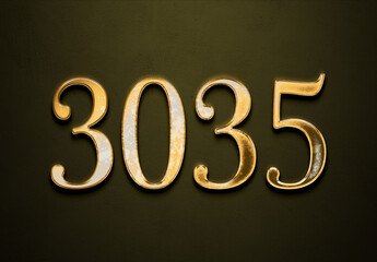 Old gold effect of 3035 number with 3D glossy style Mockup.	
