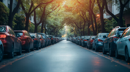 IoT-driven smart parking system in a crowded urban environment, finding available parking spots and guiding drivers using a mobile app.