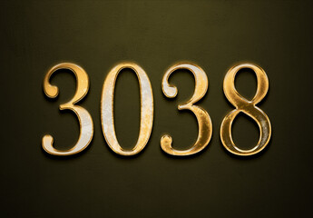 Old gold effect of 3038 number with 3D glossy style Mockup.	