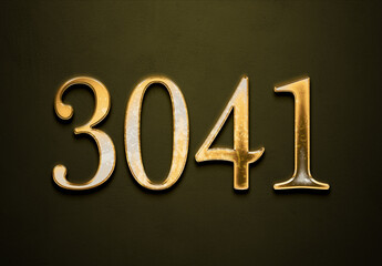 Old gold effect of 3041 number with 3D glossy style Mockup.	