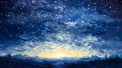 Fototapeta premium Thunderstorm - Painting, Background, Wallpaper, Dot Art, Abstract, Impressionism, Colorful