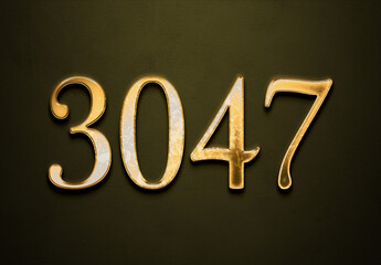 Old gold effect of 3047 number with 3D glossy style Mockup.	