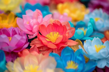 Zoom in on colorful Tung flowers embellished with the words 'Buddha's Birthday' in vibrant hues, representing South Korea's celebration of Buddha's birth. 