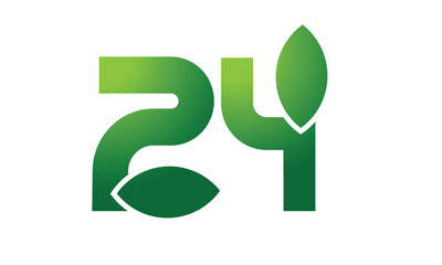 24 Leaf Logo Number Green Simple Nature