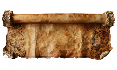 Antique Rolled Parchment Scroll with Ornate Borders