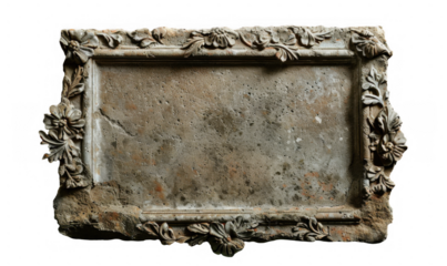 Aged Stone Tablet with Carved Floral Corners