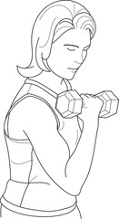 woman is doing exercise, hand drawn in thin line style