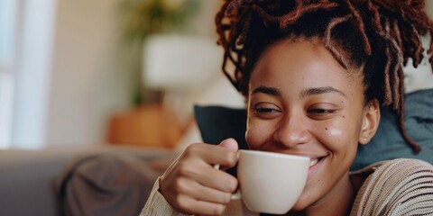 A person with dreadlocks enjoying a cup of coffee