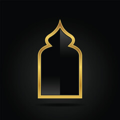 Islam mosque windows and arches vector illustration. Abstract isolated of gold frames with a shadow in different shapes on black background
