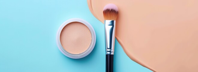 A cream moisturizer and brush on a different color background