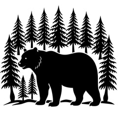illustration of a bear,animal, vector, tiger, head,The bear is standing stoically, illustration, wild, tattoo, black, mammal, wolf, 