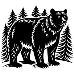 illustration of a bear,animal, vector, tiger, head,The bear is standing stoically, illustration, wild, tattoo, black, mammal, wolf, 