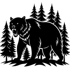 illustration of a bear,animal, vector, tiger, head,The bear is standing stoically, illustration, wild, tattoo, black, mammal, wolf, 
