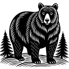 illustration of a bear,animal, vector, tiger, head,The bear is standing stoically, illustration, wild, tattoo, black, mammal, wolf, 
