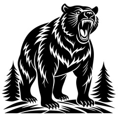 illustration of a bear,animal, vector, tiger, head,The bear is standing stoically, illustration, wild, tattoo, black, mammal, wolf, 