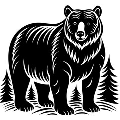 illustration of a bear,animal, vector, tiger, head,The bear is standing stoically, illustration, wild, tattoo, black, mammal, wolf, 