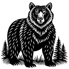 Obraz premium illustration of a bear,animal, vector, tiger, head,The bear is standing stoically, illustration, wild, tattoo, black, mammal, wolf, 