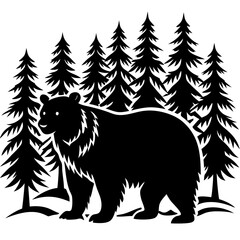 illustration of a bear,animal, vector, tiger, head,The bear is standing stoically, illustration, wild, tattoo, black, mammal, wolf, 