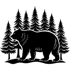 illustration of a bear,animal, vector, tiger, head,The bear is standing stoically, illustration, wild, tattoo, black, mammal, wolf, 