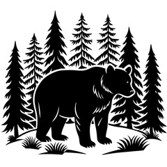 illustration of a bear,animal, vector, tiger, head,The bear is standing stoically, illustration, wild, tattoo, black, mammal, wolf, 
