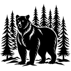 illustration of a bear,animal, vector, tiger, head,The bear is standing stoically, illustration, wild, tattoo, black, mammal, wolf, 