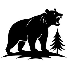 illustration of a bear,animal, vector, tiger, head,The bear is standing stoically, illustration, wild, tattoo, black, mammal, wolf, 