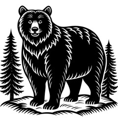 illustration of a bear,animal, vector, tiger, head,The bear is standing stoically, illustration, wild, tattoo, black, mammal, wolf, 