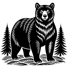 illustration of a bear,animal, vector, tiger, head,The bear is standing stoically, illustration, wild, tattoo, black, mammal, wolf, 