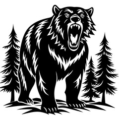 illustration of a bear,animal, vector, tiger, head,The bear is standing stoically, illustration, wild, tattoo, black, mammal, wolf, 