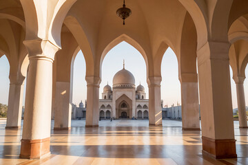 Fototapeta premium Mosque Through Arched Hallway.