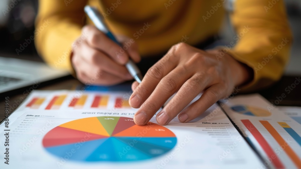 Poster a financial advisor discussing investment portfolio diversification using a pie chart.