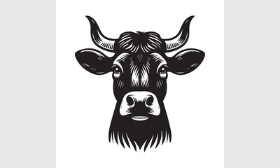cow head, cow head black vector animal shape, silhouette print wildlife illustration