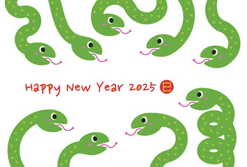 かわいい蛇たちの2025年年賀状イラスト