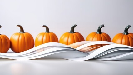 Abstract flowing waves with pumpkins on white background with beautiful bokeh and with copy space