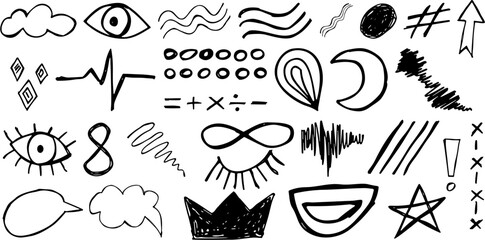 Coolection of  Abstract Doodles and Symbols - Black and White Sketch Style, Doodle Symbols