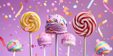 Colorful lollipops decorated with confetti, perfect for parties and celebrations