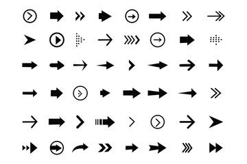 Arrows icons set. Arrows vector icons. Set of arrows collection in black colour on a white background for website design. Arrow icon collection on white background. Vector illustrations.
