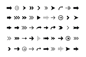 Arrows icons set. Black arrows vector icons. Set different arrows or web design. Arrow icon collection on white background. Vector illustrations.