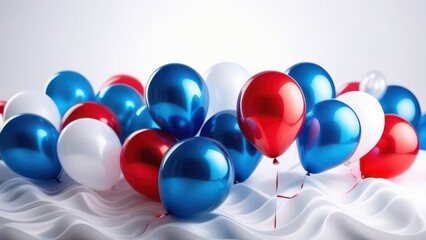 Abstract flowing waves with balloons on white background with beautiful bokeh and with copy space