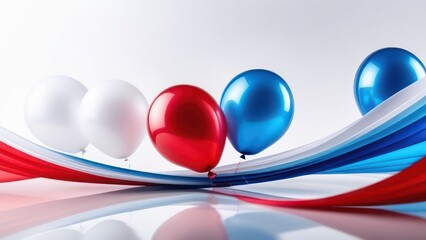 Abstract flowing waves with balloons on white background with beautiful bokeh and with copy space