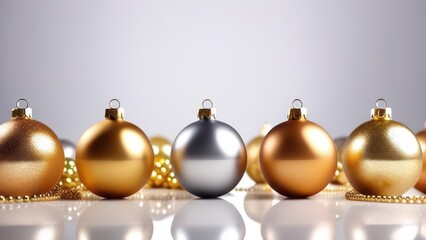 Abstract flowing waves with Christmas decorations on white background with beautiful bokeh and with copy space