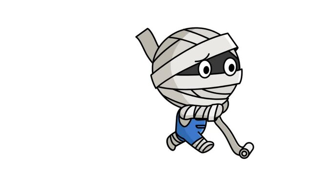 illustration of a cute mummy walking back and forth on a white background