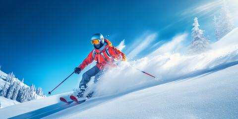 Skier skiing downhill.