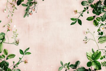 Floral Frame on Pink Background