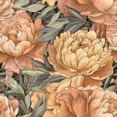 Background, peonies, art, hand-drawn background, orange,  ai generative	