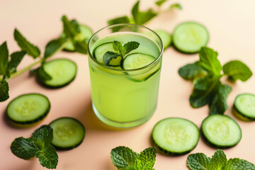 Cucumber mint juice, refreshing summer drink with cucumbers