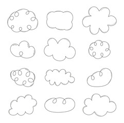 Clouds in a doodle linear style, resembling a child's drawing of sky and air clouds.