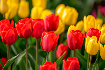 Fototapeta premium beautiful fresh red and yellow tulips flowers